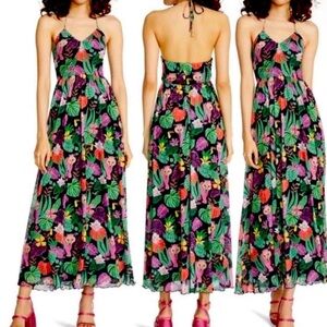 Betsey Johnson Medium Jungle, Tropical, Vacation Print Halter Maxi Dress